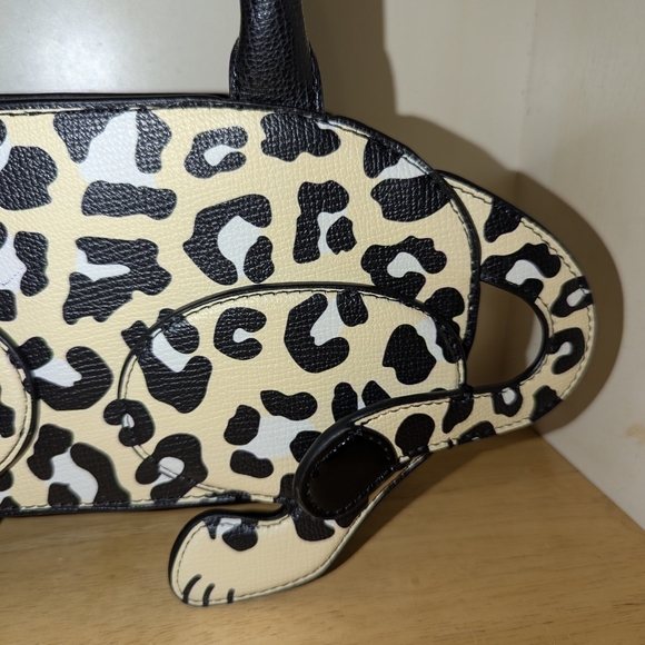 Karl Lagerfeld Leopard Cat Satchel in Cream & Black - Picture 4 of 9